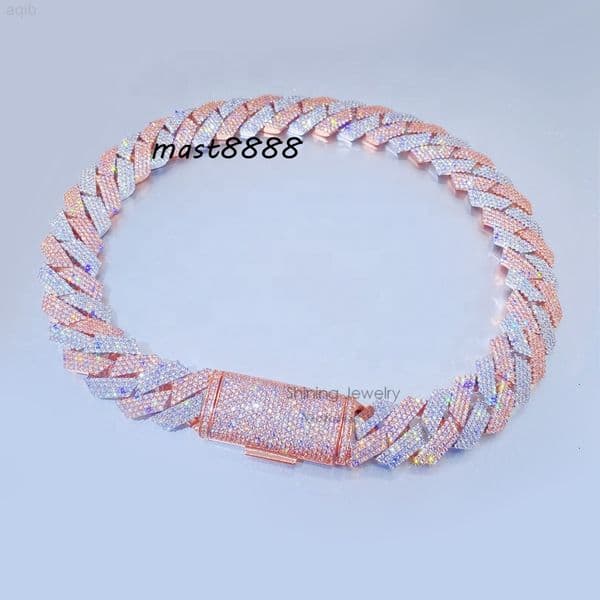 Rose Gold Two Tone Plated 20mm 4 Links Iced Out Diamond Moissanite Miami Cuban