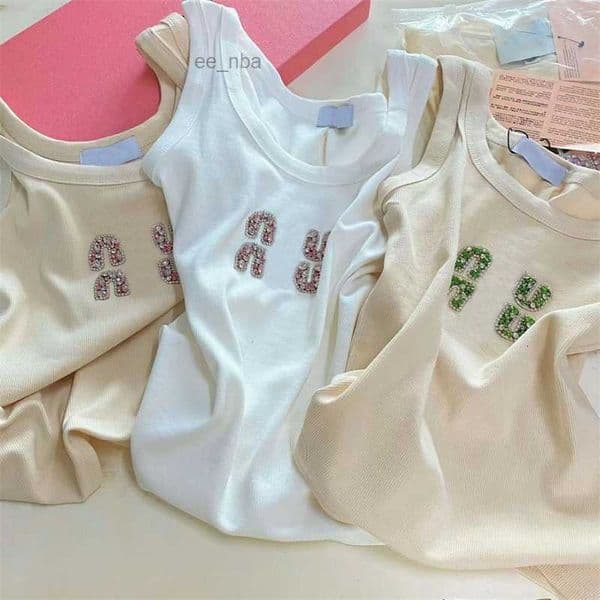 Pink Diamond Vest Tee Shirt For Women Designer Sexy Summer Sleeveless Tank Top T Shirts Luxury Brand Knits Croptop Girls T-Shirts Mui Cropped Tanks Tops