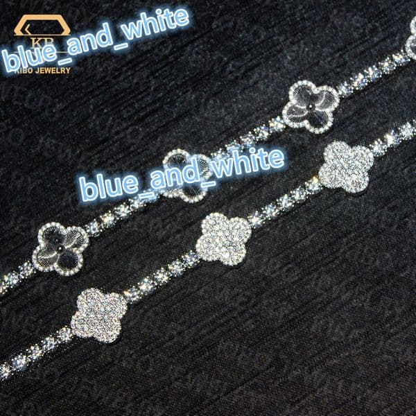 Hip Hop Men Jewelry Iced Out Moissanite Clover Tennis Bracelet Silver Moissanite Tennis Bracelet Chain