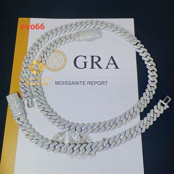 Hot Selling Pass Diamond Tester 8mm Two Rows Pass Diamond Tester Iced Out Hip Hop VVS1 Moissanite Cuban Link Chain Necklace Set