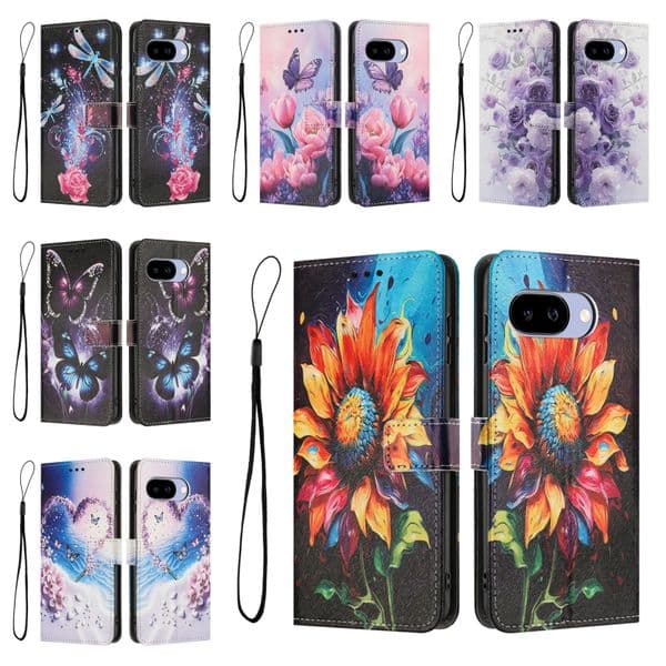 Flower Butterfly Leather Wallet Case For Google Pixel 9 Pro XL 9A 8 8A Moto G86 G56 G15 G05 E15 5G 2025 G Power G75 Love Heart Rose Flip Cover Holder ID Card