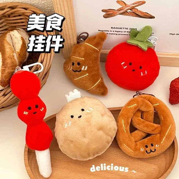 Kawaii Croissant Long Bread Series Plush Keychain Cute Decorative Backpack Pendant Plush Toy Doll Keyring Girl Gift W250402