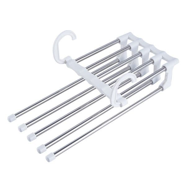 Stainless Steel 5 in 1 Trouser Storage Rack Clothes Hanger Multi-functional Folding Adjustable Pants Tie Storage Shelf Closet Organizer JY0622