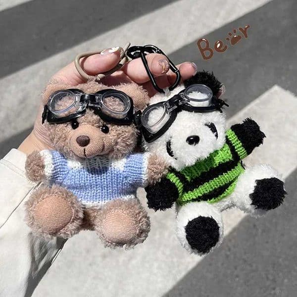 New Hoodie Teddy Bear Doll Cute Animal Sweater Glasses Teddy Bear Plush Toy Keychain Bag Pendant Accessories Childrens Gift Decoration W250402