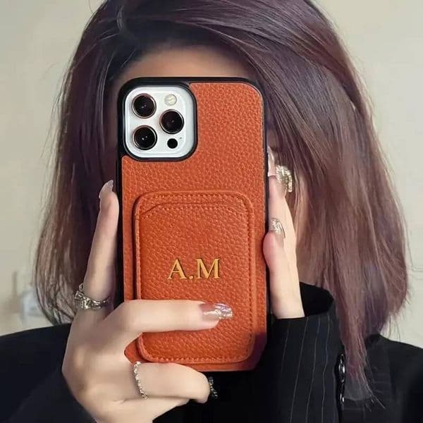 Personalized Phone Case With Card Holder Custom Initials Protective Cover Iphone16promax 11 12 13 14 15Pro Max 16 Plus