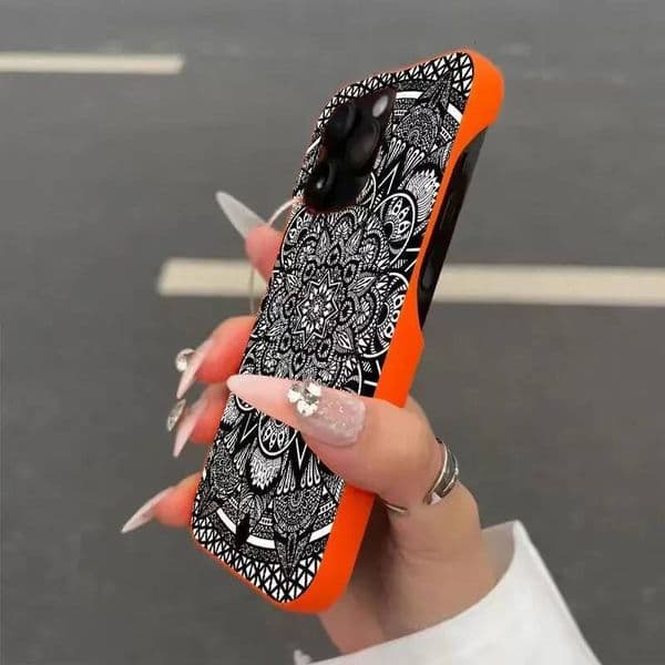 Full Screen Creative Geometric Flower Half Wrap Luxury Phone Case For iPhone 16 15 14 13 12 11 Pro MAX Plus 16e Y2K Soft Cover