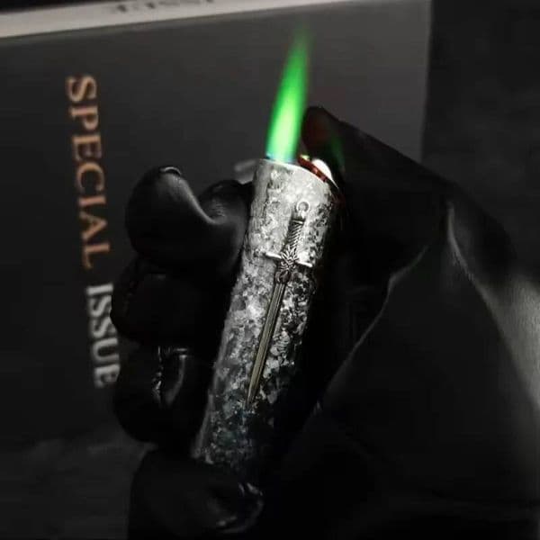 Torch New 3D Ice Flower Gradient Metal Windproof Iatable Jet Green Flame Outdoor Portable Lighter Men's Cigarette Accessories