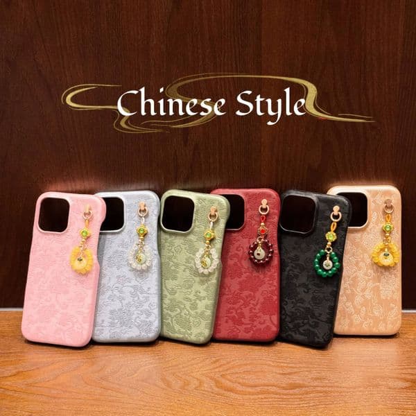 Natural Jade Pendant Leather Phone Case with Chinese Ancient Style for iPhone 16 pro 15 14 13 Max Shockproof Cover