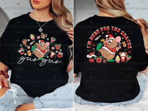 Christmas Gus-Gus I'm Here For The Snacks 2025 Santa And Friends Group Lights Women's Men's Family T-shirt ddmytues