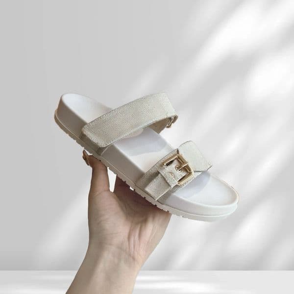 2026 Beige transparent Ankle Buckle Shoes Summer Slippers Flats Classic Dress Sandal Women