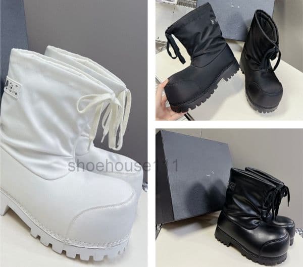 Boots Paris Skiing Heightened Thick bottom Snow Boots Drawstring Lace Ski Boots Womens AutumnWinter New Big Head Short boots Womens