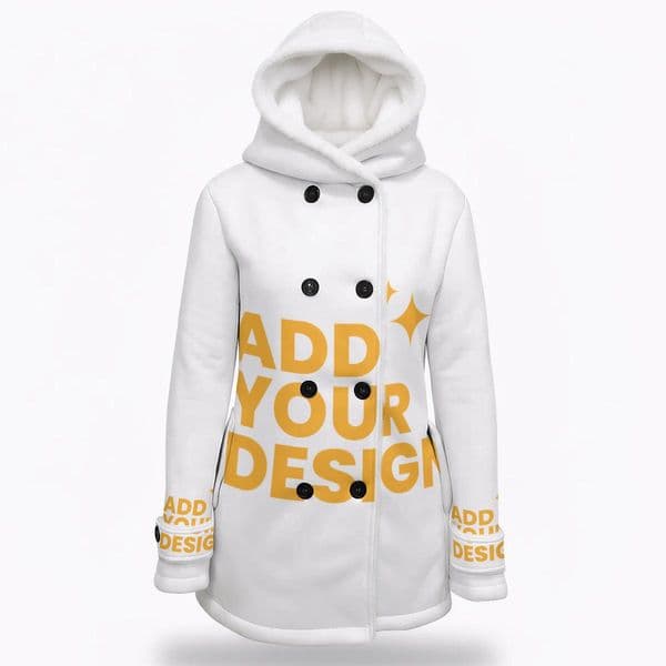 Custom All-Over Print Women's Hooded Double-Breasted Fleece-Lined Winter Coat