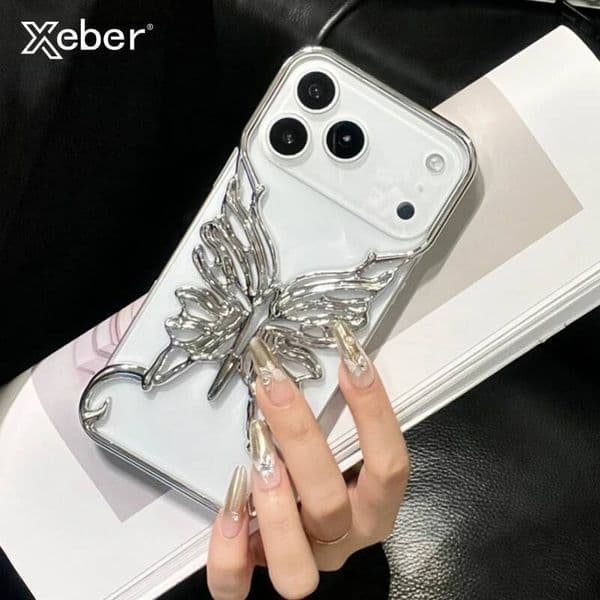 Plating Hollow Butterfly Pattern Case For iPhone 17 Air 16 15 14 13 12 11 Pro Max Plus Shockproof Heat Dissipation PC Hard Cover