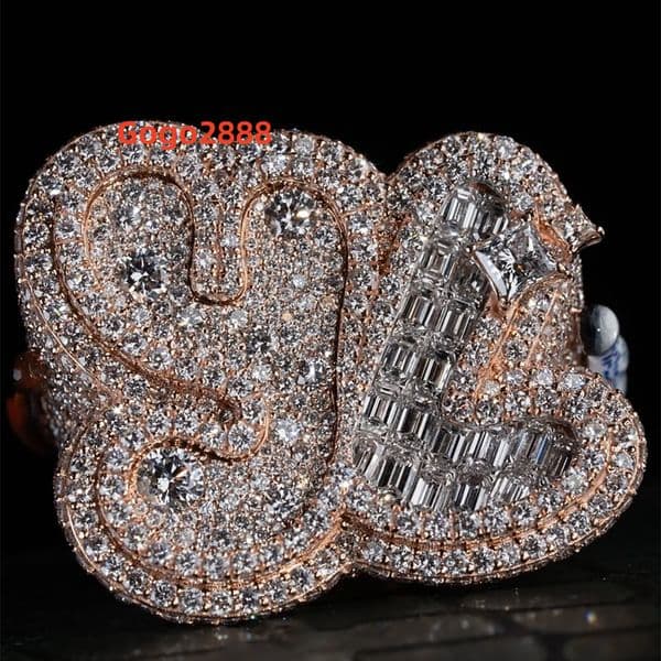 Hip Hop 925 Silver VVS Moissanite Dazzling Sparkly Rapper Mens Rings Custom Iced Out Letter Full Diamond Chunky Ring Jewelry