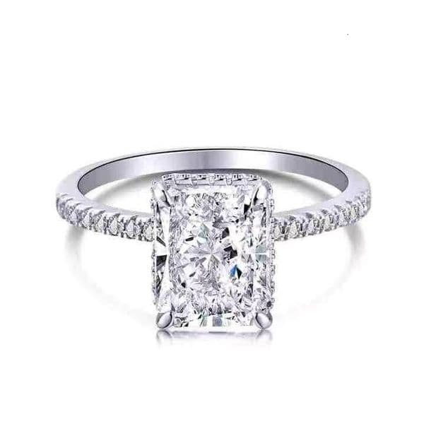 VOAINO Luxury Women Jewelry Small Side Stones 10k/Pt950 1 CT Radiant Cut Diamond Four Claw Prong Gold Diamond Ring