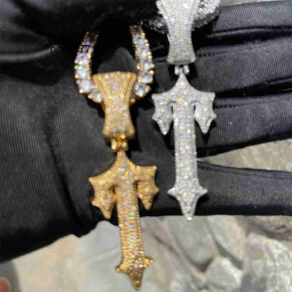 Hip Hop Tshaped Sword Cross Pendant Necklace Mens S925 silver Inlaid Moissanite Hip Hop Trendy Jewelry