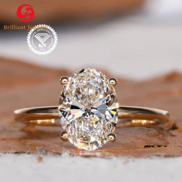 Custom Lab Grown Diamond Ring 10K/14K/18K Solid Gold IGI Certified CVD HPHT Filled Oval Solitaire Classic Wedding Rings