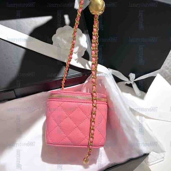 Gold Ball Chain Mini Makeup Bag 11cm Stylish Womens Shoulder Bags Leather Diamond Gold Hardware Metal Buckle Luxury Handbag Matelasse Chain Crossbody Wallte Bag