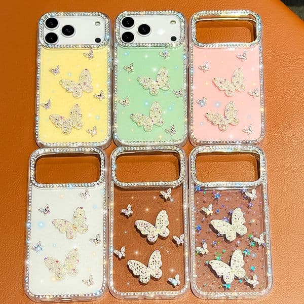 Bling Diamond 3D Butterfly Soft IMD TPU Cases For Iphone 17 Air 16E 16 Pro Max 15 14 13 Samsung A17 A07 S25 S24 Plus Ultra A16 A26 A36 A56 A15 Star Shockproof