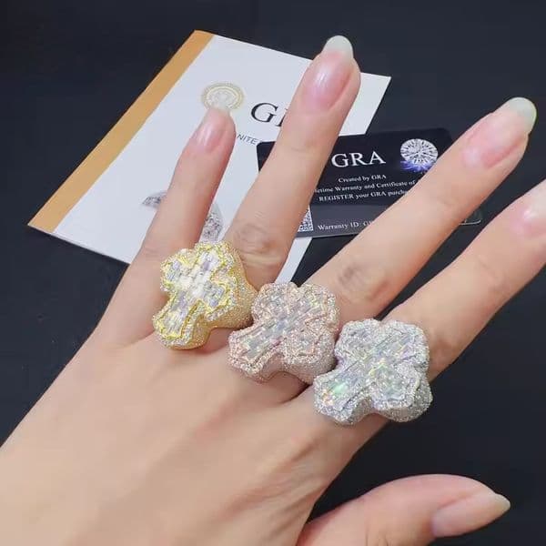 Designer Moissanite Diamond Rings Iced Out Sier Big Dia Mens Real Have a certificate Moissanite Ring Cross Rings Women Men Hip Hop Free shipping at wholesale prices