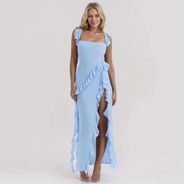Women Floral Long Backless High Slit Evening Club with Lace Prom Dress Suitable for Daytime Occasions prom