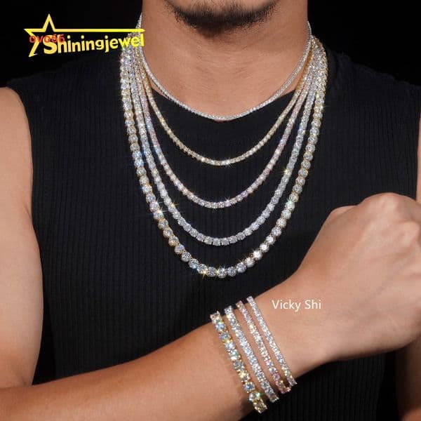 GRA Certificated 925 Silver 2MM to 5MM Moissanite Tennis Chain Men Fine Jewelry Moissanite Tennis Necklace Pass Diamond Tester