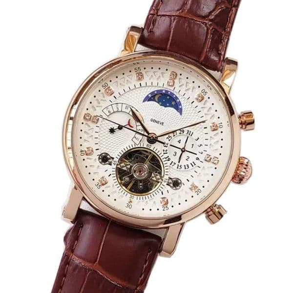 designer mens watches mechanical automatic watch Genuine Leather strap dia day-date Moon Phase movement wristwatches for men's Father's Day Gift aaa