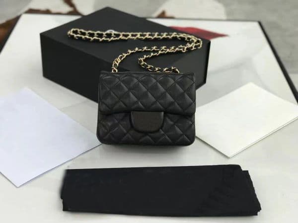 10A Top Tier Luxury Designer Shoulder Bag 17cm Mini Square Flap Bag Mirror Quality Women Real Leather Caviar Lambskin Quilted Classic Purse Gold Chain Strap Bag