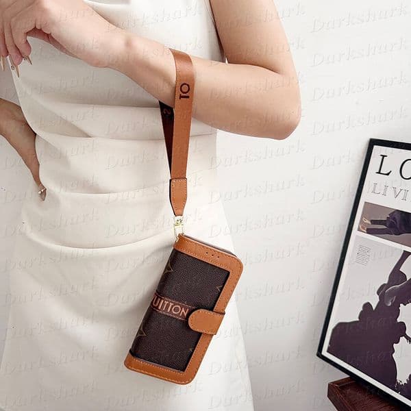 Luxury Classic Leather Wallet Phone Case for iPhone 17 Air 16 15 Plus 14 13 12 11 Pro Max Folio Magnetic Purse Designer Strap Cover Samsung Galaxy S26 S25 Ultra S24 S23 S22