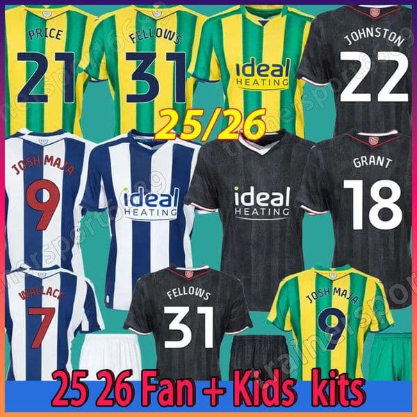 West 25 26 Brom Albions Soccer Jerseys 2025 2026 WBA Kits Brom Football Shirt The Baggies Kits WALLACE FELLOWS GRANT Men Kids Kit Uniform