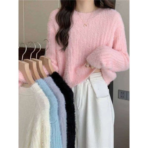 Soft Warm Faux Mink Veet Sweaters Women Autumn Winter Long Sleeve Loose Female Sweater Knitted Casual Solid Jumper Pullover Designer Sweater Bear Sweater
