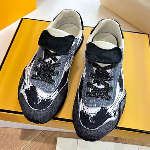 Men lace up low cut sports shoes designer womens flat shoes 2025SS autumn winter new running shoes splashed ink design frosted cowhide fabric rubber sole with boxs