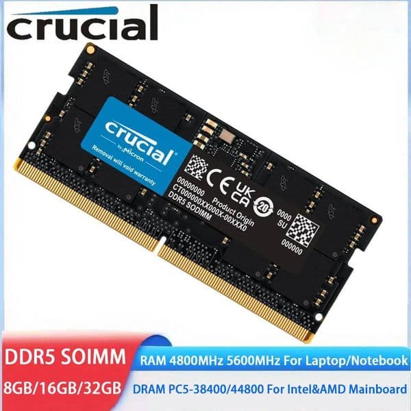 Crucial Memoria DDR5 Laptop RAM 8GB 32GB 16GB 4800 5600MHz Memory SODIMM 11V 262Pin PC5-44800 38400 Notebook DRAM For IntelAMD
