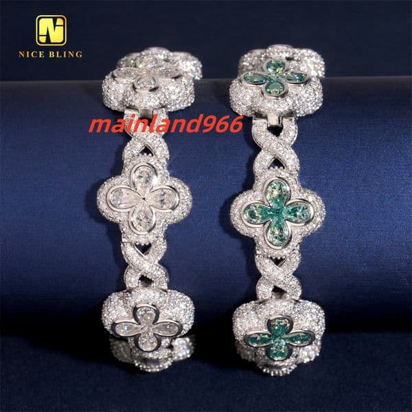 Silver Plated Custom Iced Out Pear Cut Moissanite Clover Hip Hop Style Men Jewelry 925 Silver Diamond Infinity Cuban Link Chain