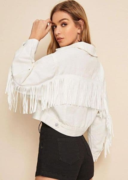 Women White Tassel Short Jackets Denim Spring 2021 Ladies Solid Fringed Casual Coat Style Tops Y2K Women039s9027543