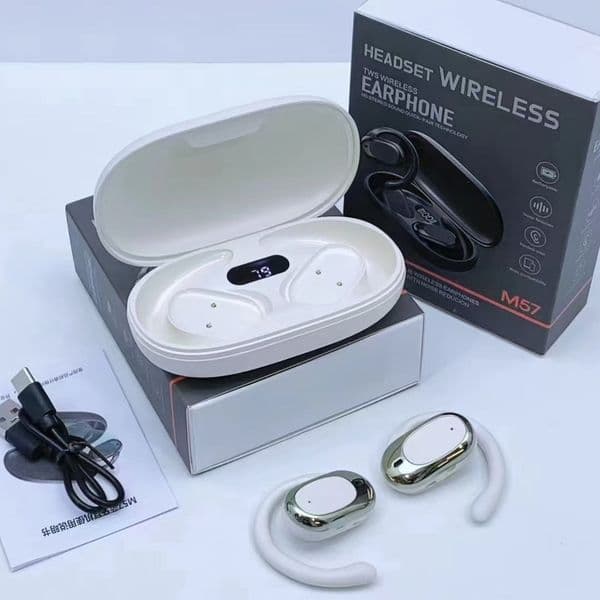 AI Language Headphones Translator Earphones M57 BT Open-Ear Earbuds Bone Conduction OWS Wireless Earbuds with Digital Display for Travel
