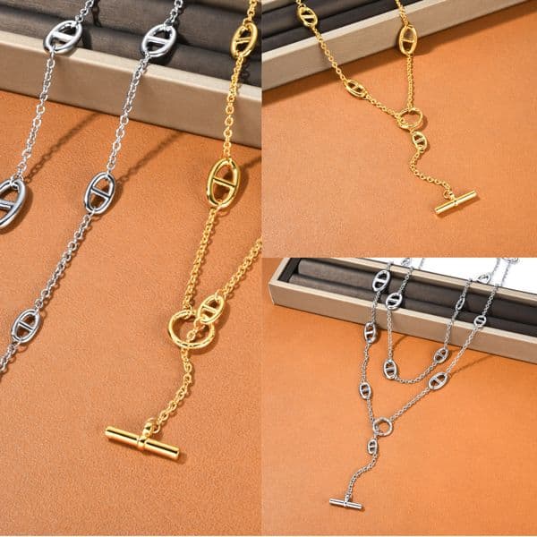 Pendant Necklaces long necklace titanium steel Sier Necklace double layered with OT button clavicle chain designer jewelry high sense overlapping wear choker