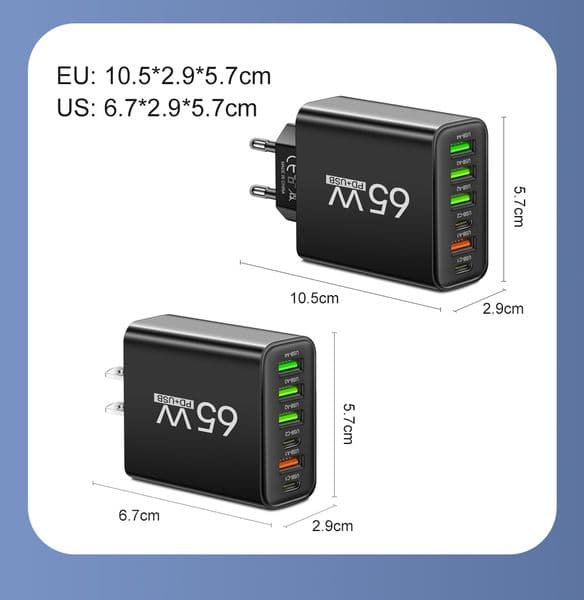 120W 6 Ports USB Type C Charger Fast Charging Travel Charger for IPhone Samsung Xiaomi Huawei Mobile Phone Adapter EU US UK Plug