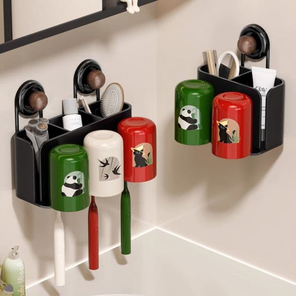 Xituzi Ancient Style Toothbrush Storage Rack Bathroom Toilet Wall Mounted Non Perforated Toothpaste Cup Storage Rack