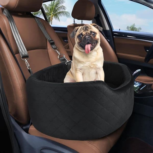 Small Seat, Memory Foam Dog Booster Seats Thick Cushion for Medium Dogs Under 35lbs, Detachable Washable Pet Car Seat with Storage Pockets