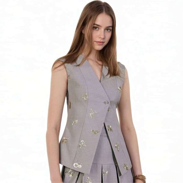 Summer Office Lady Street Long Elegant V-Neck High Waist Slim Pleated Skirt Fashion Sleeveless Patchwork Zipper Dress prom