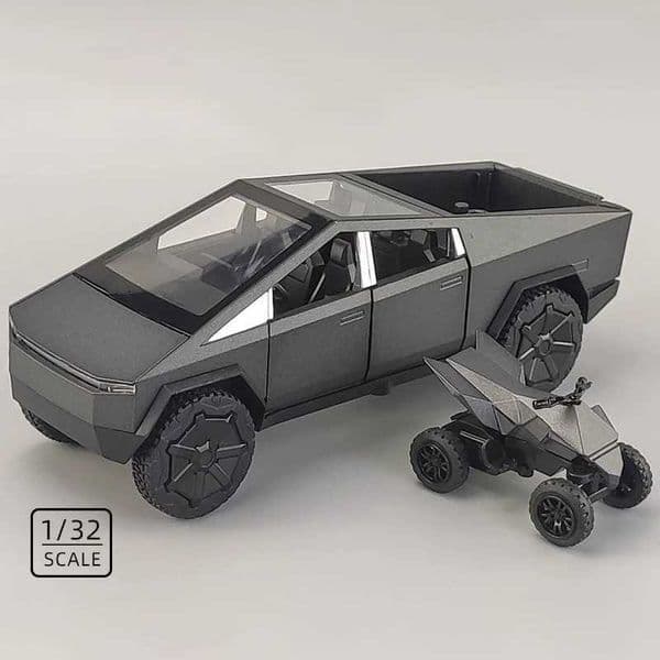 1 32 Cybertruck toy alloy off-road die-casting metal model sound and light pull back toy gift used for friend decoration trend decorationXJ250407