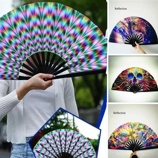 33cm IC Folding Fan Printed Black Bamboo Bone Fan Handmade Fan Rainbow Cooling Handheld Fan Festival Performance Dance Fan Gift W250403