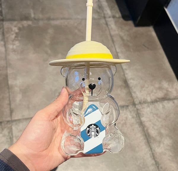 16oz Starbucks Glass Bear Cup With Straw Cute Transparent Tumbler For Coffee Milk Tea Cold Drink Gift