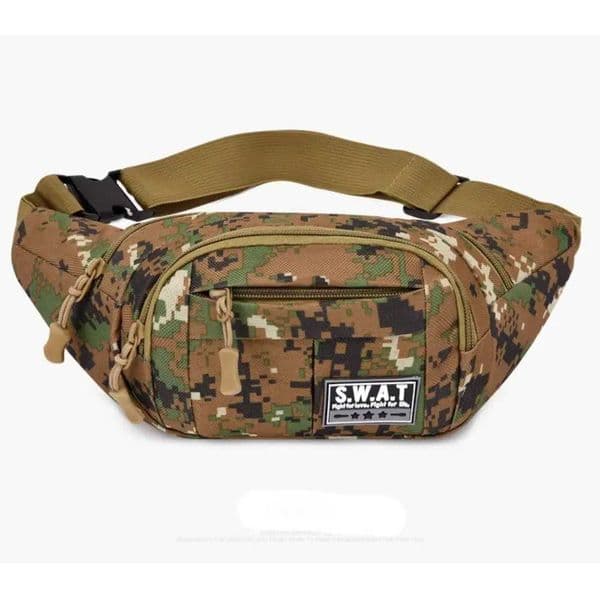 Large capacity outdoor waist multi-layer sling new nylon waterproof camouflage bag Z250407
