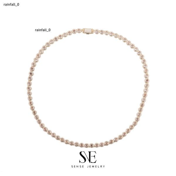 Womens 925 Sterling Silver Hip Hop Style Tennis Necklace Set Moissanite Round Design Link Chain