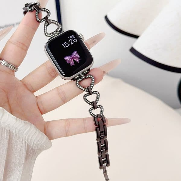 Diamond Love Heart Watch Straps for Apple Watch 38 40 41 42 44 45 46 49mm Creative Love Heart Watchband for iwatch 11 10 9 Ultr 8 7 6 5 4 3 SE Bracelets Smartwatch Accessories