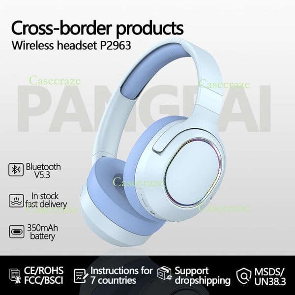 Stock P2963 Light-emitting wireless Headset Bluetooth Heavy bass all-encompassing sports headset