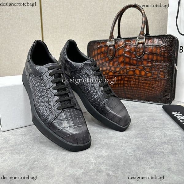 New Crocodile High-End Genuine Leather Men's Fashion Casual Shoes Versatile Sneakers for Men 38-46