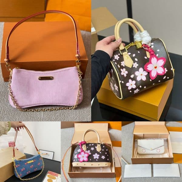cherry blossom bag pink designer bag shoulder bag pink denim bag murakami crossbody tote bag women underarm bag mini chain purse lady bag embossed bag